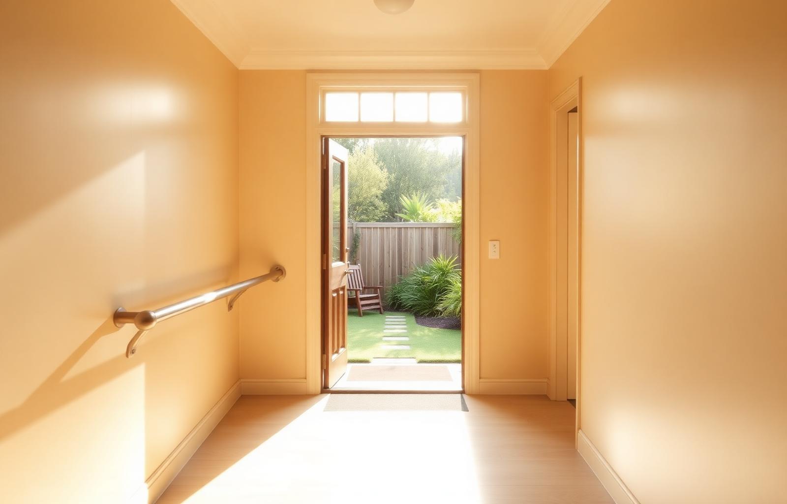 Accessible Bribie Island hallway with a grab rail, representing disability home care